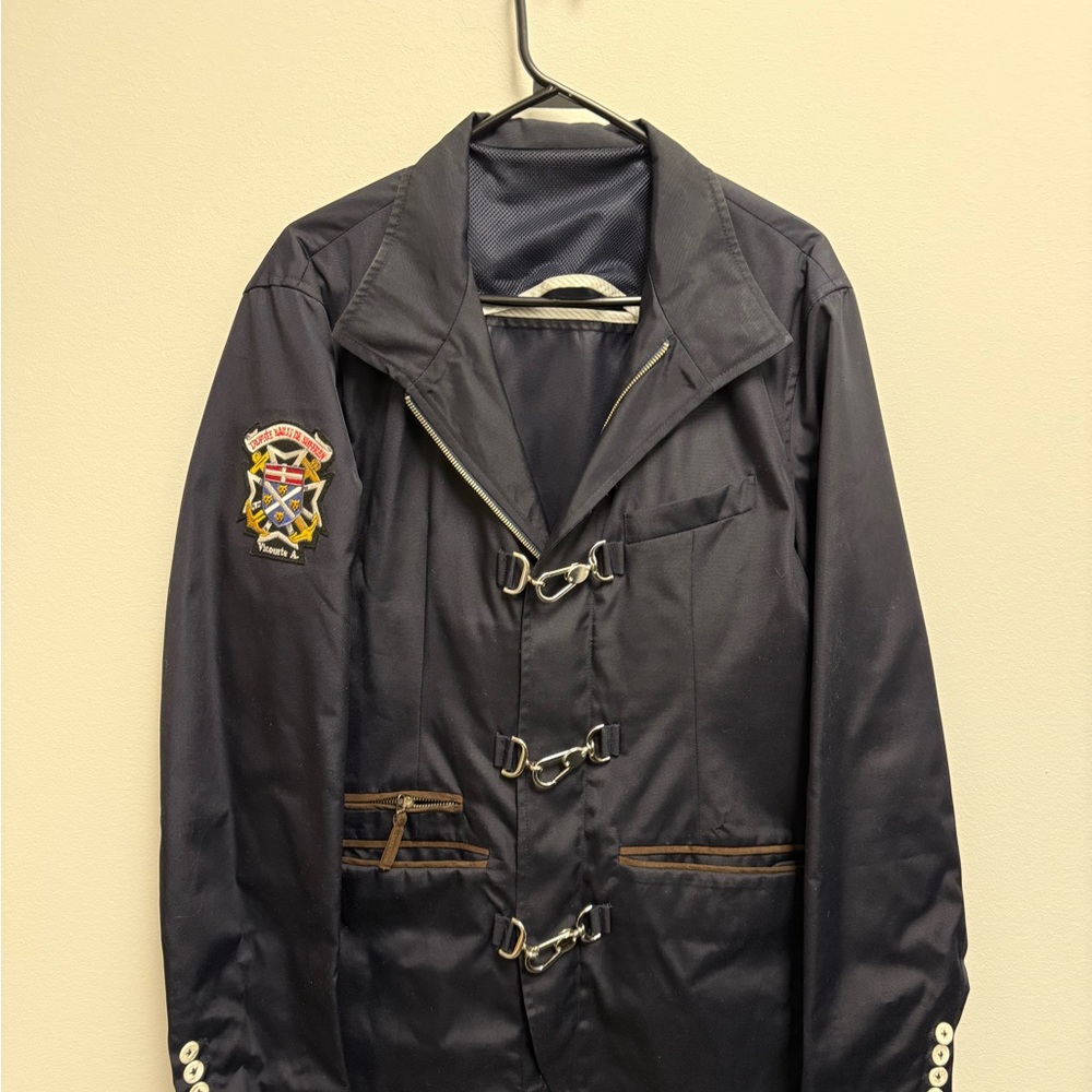 Men's Navy Military Jacket with Buckle Details